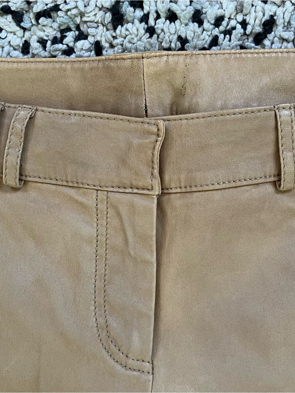 Tory Burch Leather Pants Distressed Tan Cargo Pockets Women’s Size 10 - Picture 5 of 16